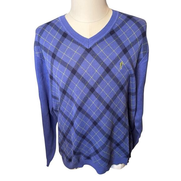 Payne Stewart Golf Sweater Purple Black Argyle Long Sleeve V-Neck Cotton Large - Picture 1 of 6